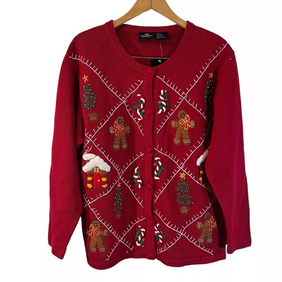 One Resource Christmas NWT Sweater Womens Medium Beaded Embroidered Patchwork - Picture 1 of 7